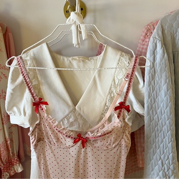 VINTAGE SHEER RED/CREAM POLKA DOT LINGERIE SLIP by L’Agent 💌 - Picture 4 of 6